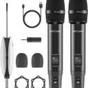 Wireless Microphones,Metal Dual Professional UHF Cordless Dynamic Wireless Microphone System,Rechargeable Microphone Receiver for Karaoke Singing, Wedding, Party, DJ, Speech, Church, Class Use, 240ft