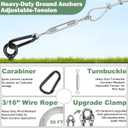 tinnmao 30'' Ground Anchors Kit Heavy Duty, Galvanized Steel Anchors with Cable & Turnbuckle, for Shed, Trailer, Mobile Home, Trampoline, Camping Tent, RV