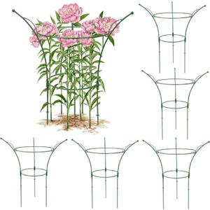 6 Pack Peony Cages and Supports Cages 13" D x 22.8" H Heavy Duty Metal Support Frame for Peonies & Roses Natural Bouquet Shape Garden Stakes for Outdoor Plants Flowers Ornamental (Green)