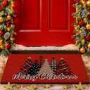 Lanpn Christmas Welcome Natural Coir Door Mat, Forest Christmas Tree Coco Front Door Outdoor Doormat Outside Entrance Porch Non Slip Rubber Rug Winter Xmas Farmhouse Decor (Red, 30x17 inch)