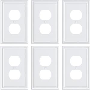 6-Pack Single Duplex Outlet Cover Plate, Decorative White Switch Plates and Outlet Covers, Metal Wall Plates for Electrical Outlets, 1 Gang Receptacle Cover, Corrosion Resistant