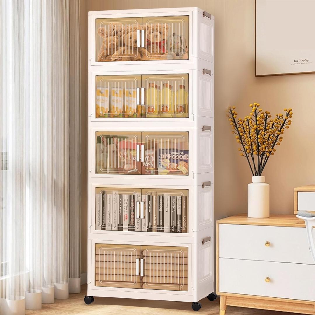 5 Packs 330 QT Stackable storage bins with Lids, 82.5 Gal Plastic Storage Bins With Lids with wheels, Collapsible Storage Box with Lid,Closet Organizers and Storage for Home, Dorm, Office,Outdoor