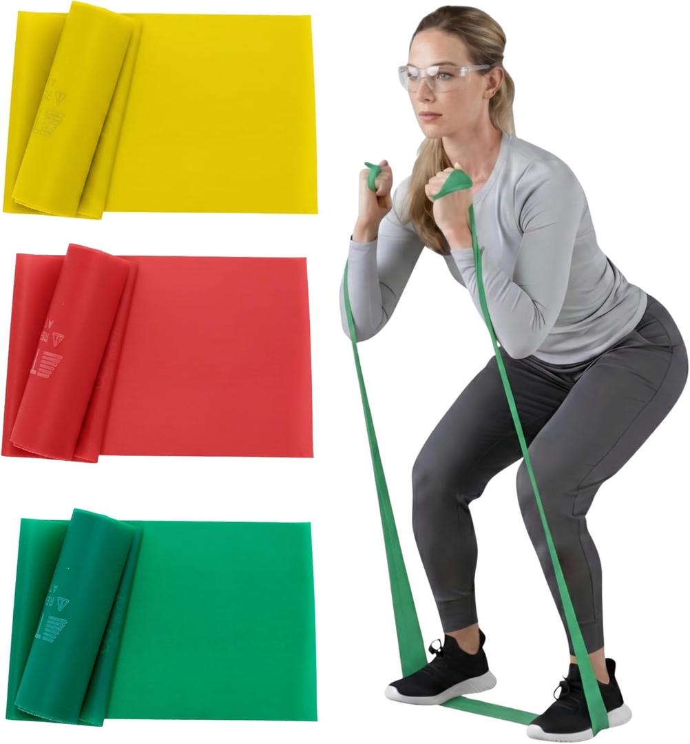THERABAND Resistance Bands Set, Beginner Kit, Yellow, Red, Green, Latex Elastic Bands for Exercise & Physical Therapy, Strength Training for Upper & Lower Body Fitness