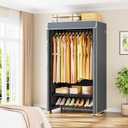 ULIFHOME H5C Clothes Rack with Cover, Portable Closet for Hanging Clothes, Covered Clothing Racks Heavy Duty, Garment Racks with Shelves, Max Load 360LBS, Black Closet Rack with Gray Cover
