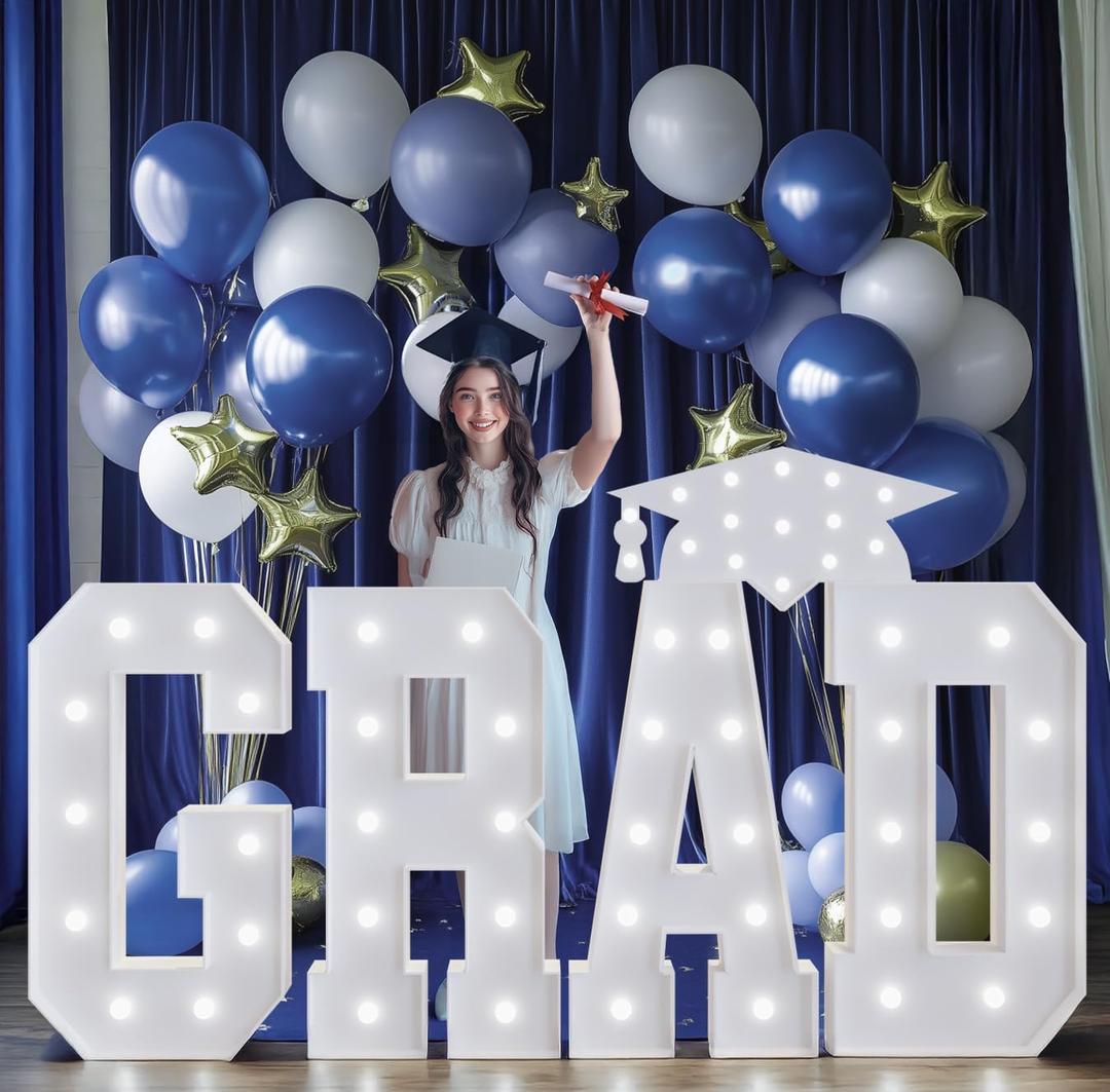 2026 Graduation Decorations Marquee Letters: 4FT GRAD Letters Party Decor Graduations Ornaments Large Marquee Light up Sign Graduate Kindergarten Preschool High School College Pre-cut Foam Board
