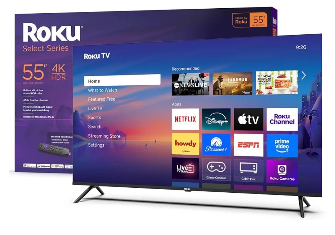 Roku Smart TV 2025 – 55-Inch Select Series, 4K HDR TV – Roku TV with Enhanced Voice Remote – Flat Screen LED Television with Wi-Fi for Streaming Live Local News, Sports, Family Entertainment