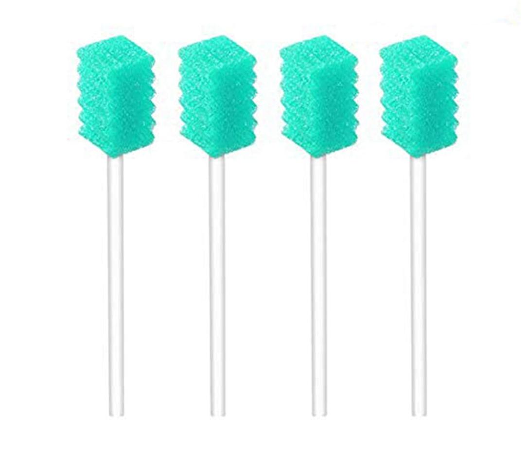 (50 Pack) Disposable Oral Swabs, Sterile Dental Sponge Swabsticks Unflavored for Mouth & Gum Cleaning (Toothed Sky Blue)