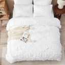 White Comforter Set Queen Size Bed in A Bag 7 Piece Pinch Pleat Bedding Set,Pintuck Ruched Flowers Bed Set with Comforter, Sheets, Pillowcases & Shams