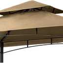 Grill Gazebo Replacement Canopy Roof  Hugline 5x8 Outdoor Grill Shelter Canopy Top Double Tiered BBQ Tent Cover Fit for Model L-GG001PST-F (Khaki)