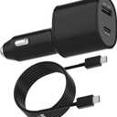 Super Fast Dual Car Charger (45W+15W) Dual Ports USB-C & USB-A White 6.6ft Cable for Samsung S25 S24 S23 S22- Black