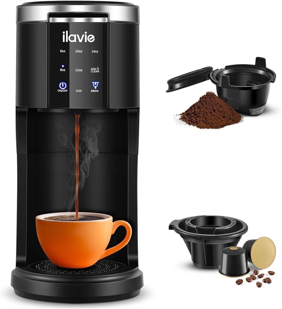 2 in 1 Single Serve Coffee Maker, 40oz K Cup Coffee Maker for Pods and Ground Coffee, Single Cup Coffee maker with 5 Brew Sizes Up to 14oz, Compact Design Coffee Machine for Travel