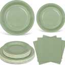 Ruisita 48 Pieces Sage Green Party Supplies Solid Sage Green Tableware Including 7 Inch and 9 Inch Paper Dinner Plates 2 Ply Napkins for Wedding, Birthday Party, Picnic, Barbecue (Serves 16)