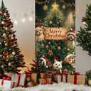 Christmas Door Cover, 72.89x35.43in Merry Christmas Front Door Cover Holidays Door Decorations Xmas Garage Door Covers for Door Porch Decor (Pet Peeping Style)