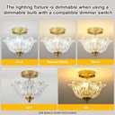 Semi Flush Mount Ceiling Light, Gold Vintage Light fixtures with Floral Clear Glass Shade, Modern Close-to-Ceiling Lighting for Bedroom Kitchen Living Room Hallway