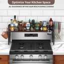 Meangood Spice Rack Shelf for Kitchen Stove, Over the Stove Shelf with 4 Hooks Extra Storage Countertop, Rustic Wood & Solid Metal Commbined Stove Shelf for Storage Seasoning, Easy to Assemble