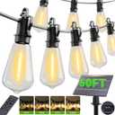 60FT Solar String Lights Outdoor Waterproof with Remote,Shatterproof ST38 20 LED Bulbs,2700K Dimmable Solar Lights Outdoor,Outside Hanging Lights for Patio,Garden,Camping,Deck,Backyard Decor