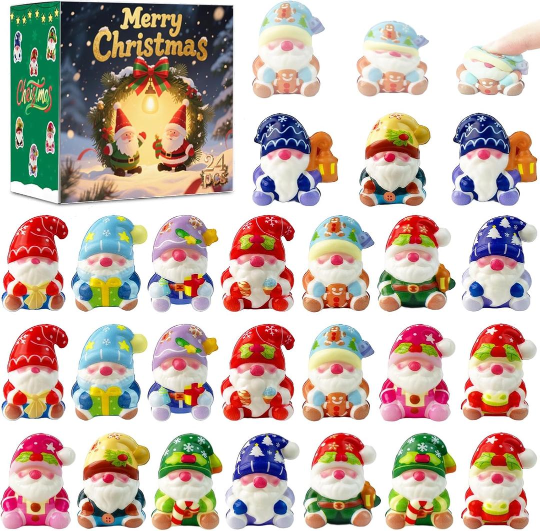 24PCS Christmas Gnome Squishies Toys for Kids,Christmas Squishies,Slow Rising Squishy Christmas Stress Fidget Toys,Christmas Party Favors Gifts Stocking Stuffers Goodie Bag Fillers