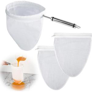 WMKGG Ultra Fine Mesh Strainer Bags,Cheese Cloth Bag for Straining, with Stainless Steel Handle Frame for Juices,Nut Milk,Fresh Cheese,Yogurt (Small Size)(4.95"Wx9.6"D)