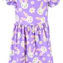 Unique Baby Girls' Short Sleeve Everyday Printed Dresses for Kid and Toddler, Sizes 2T-12Y (3T, Bunny Blossom)