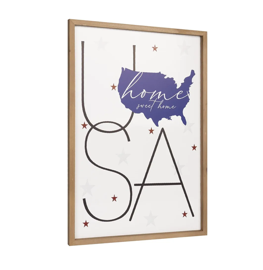pechpell 23.6×15.7 Inch Patriotic Wall Art with Wood Framed, Wooden Labor Day USA Sign, Veterans Day Decorations Americana Decor Memorial Gifts for Home Living Room Dining Office Farmhouse Indoor