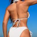 TASHEHE Women's Triangle String Bikini Set Sexy Tie Side Two Piece Swimsuit Cute Halter Bathing Suit (White, XL)