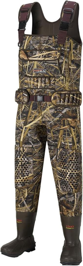 HISEA Hunting Waders for Men with 1200G Insulated Boots, Neoprene Waterproof Chest Wader, Bootfoot Fishing Waders (M13, Next Camo Evo)