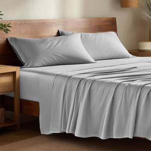 Bare Home 100% Rayon Made from Bamboo Queen Sheet Set - 4 Piece Bedding Set - Deep Pockets - Breathable - Easy Fit - Bedding Sheets & Pillowcases (Queen, Cloud Grey)