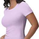 Womens T Shirts Basic Short Sleeve Crew Neck Slim Fit Tees Summer Workout Casual Bodycon Tops 2025 (L)