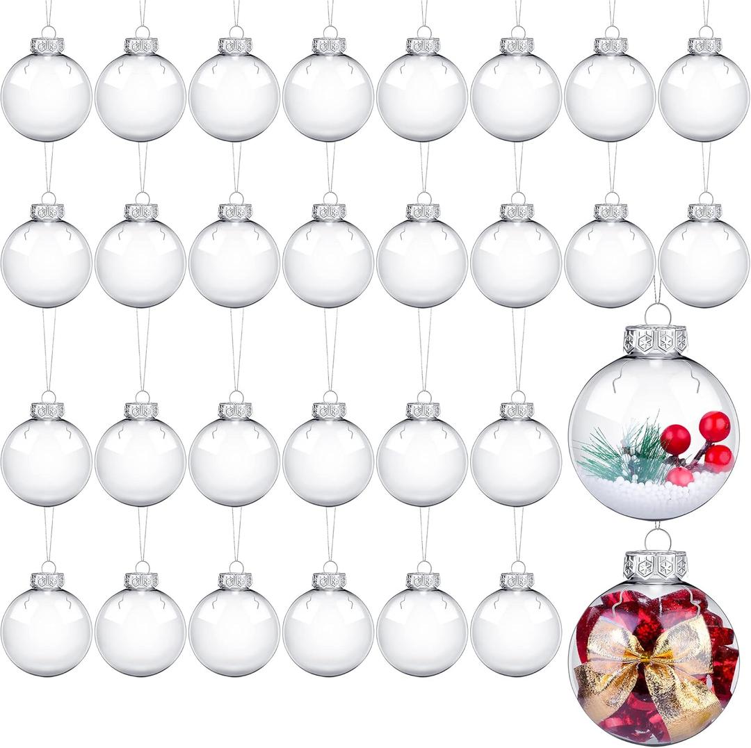 ANVAVO 30 Pack Plastic Christmas Ornaments Balls Clear Plastic Fillable Ornament Ball 3.15 Inch Disc Ornaments Christmas Hanging Ornaments for DIY Craft Projects Christmas Wedding Party Home Decor
