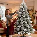 Artmag 4 PCS Large Velvet Christmas Balls Ornaments Shatterproof Hanging Set Flocked for Xmas Tree Holiday Party Decorations (Grey,4 Inch)