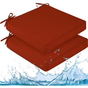 downluxe Waterproof Outdoor Chair Cushions for Patio Furniture, 19" x 19" x 2" Patio Chair Cushion with Adjustable Ties & Portable Handle, Square Outdoor Cushion with Removable Cover, Orange, 2 Pack