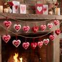 24 Pcs Felt Heart Valentines Day Ornaments Red and White Hanging Ornaments Valentines Flower Tree Decorations for Birthday Holiday Party Door Home Wall Mantel Decor Arts Crafts Gifts