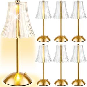 6 Pcs Cordless Table Lamp Gold Cordless Battery Operated Touch Table Lamps Rechargeable 3 Color Dimmable LED Portable Flower Lamp for Bedroom Living Room Kitchen Dining Outdoor