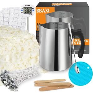 BBAXI Candle Making kit Supplies，Nature Soy Wax DIY Craft Tools with 32oz Candle Making Pouring Pot, 16oz Soy Wax, Wooden Wick Holders, Candle Wicks, Stickers, Thermometer and Spoon for Beginners Adults
