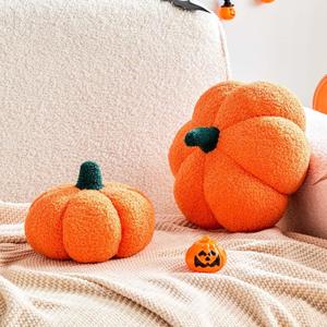Lfsaaj Halloween Pumpkin Pillows Set of 2, Orange Fall Throw Pillows, Cute Aesthetic Home Decor Pillows, Soft Fleece Sherpa Pumpkin Shaped Plush Cushion Sofa Couch Bedroom Autumn Thanksgiving