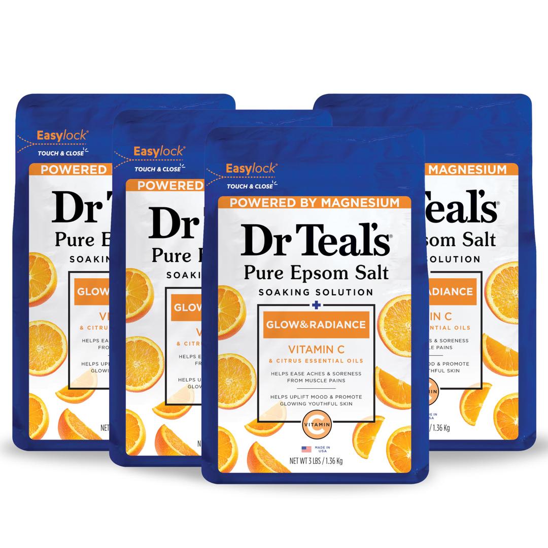 Dr Teal's Pure Epsom Salt, Relax & Relief with Vitamin C, 3 lb (Pack of 4)
