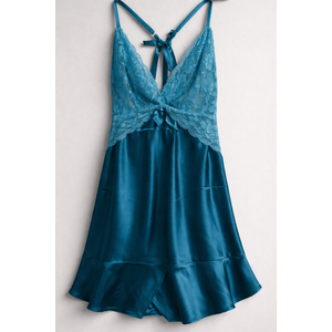 Lingerie For Women Satin Nightgown Lace Babydoll Silk Sleepwear Mini Nightdress Side Slit, Medium