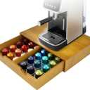 Coffee Pod 15" X 11" X 3" Natural Wood Countertop Organizer Drawer, Counter Top Espresso Tea Bag Station Storage Holder Box, Brown