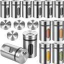12 PCS Stainless Steel Salt and Pepper Shakers Set with Adjustable Pour Holes and Glass Window Seasoning Shakers with Rotating Lid Spice Dispenser Shaker for Seasoning, Sugar, Cinnamon, Home Kitchen