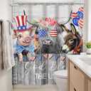 Newsely 4th of July Shower Curtain 60Wx72H Inch Independence Day Patriotic Farmhouse Highland Cow Animals Rustic Bathroom Set Donkey Chicken Pig Waterproof Bath Decoration Accessories Home Decor