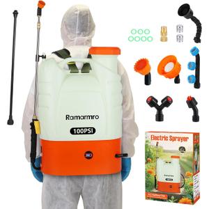 Battery Powered Backpack Sprayer 4 Gallon Lawn Garden Sprayer 8Ah 7.4V Lithium Battery Powered,100 PSI Cut Off Pressure with 8 Nozzles and 2 Wands, Weed Yard Sprayer for Lawn, Garden, Cleaning