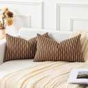 Kevin Textile Pack of 2 Farmhouse Decorative Throw Pillow Covers Boho Woven Texture Burlap Linen Cushion Cover Striped Pillowcase, Brown 12 x 20 Inches 30 x 50 cm