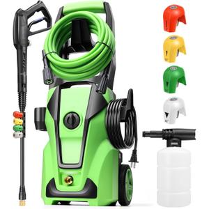 Pressure Cleaner 5000PSI Max 4.0GPM with 33FT Flexible Extension Hose, 4 Nozzles, Foam Cannon, Power Cleaner Powered for Cars, Patios, Driveways, Green