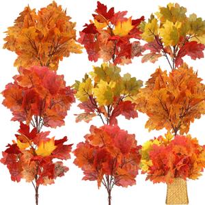 Tigeen 8 pcs Artificial Maple Leaves Branches Faux Thanksgiving Fall Fake Autumn Leaves for Thanksgiving Table Centerpieces Decoration