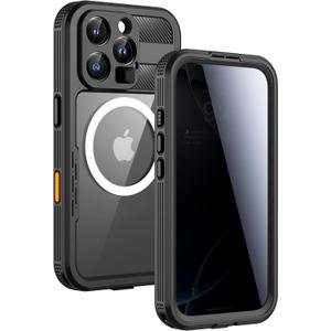 Lanhiem Magnetic for iPhone 16 Pro Case, Built-in Privacy Screen Protector, IP68 Waterproof Dustproof Case, Compatible with MagSafe, Anti-Spy Full Body Phone Case for iPhone 16 Pro 6.3", Black