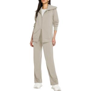 Casly Lamiit Lounge Sets for Women 2026 Spring Sweatsuit Long Sleeve Zip Up Travel Outfit Wide Leg Sweatpant Tracksuit (Large, Dark Beige)