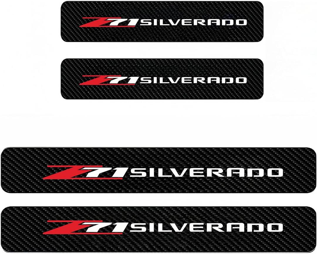 4PCS Door sill Fiber Style Decal enhances The Rugged Look of The Door Entry Protection Trim for GMC Colorado Tahoe Suburban Silverado Sierra 1500 Compatible with Z71 Accessories (White)