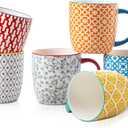 Ceramic Coffee Mugs Set - 10 Oz Large Porcelain Tea Cups with Handle for Cappuccino Latte Cocoa Milk Tea - Christmas Housewarming Gift - Microwave Dishwasher Safe - Set of 6 - Assorted Colors