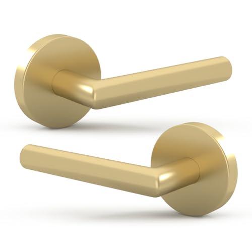 Mega Handles Ronn Dummy Lever Door Handle Set for Closet or French Doors, Single Side, Non-Turning Reversible Door Levers, Fits All Standard Door Sizes, Screws Included - Satin Brass (2 Pack)