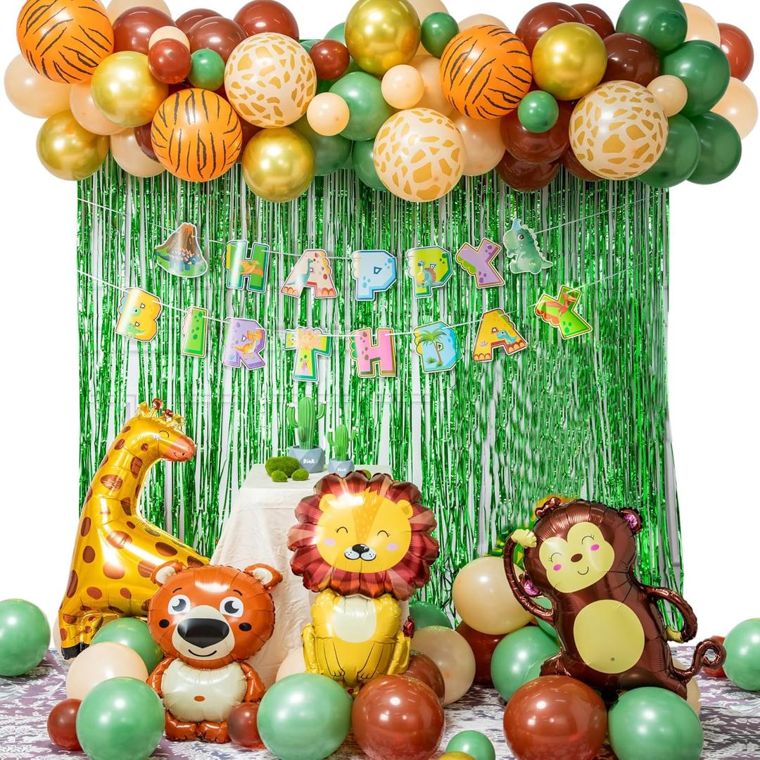 Safari Birthday Decorations Jungle Sage Green Brown Gold Balloon Arch Kit Woodland Forest Theme Animal Tropical Party Decor